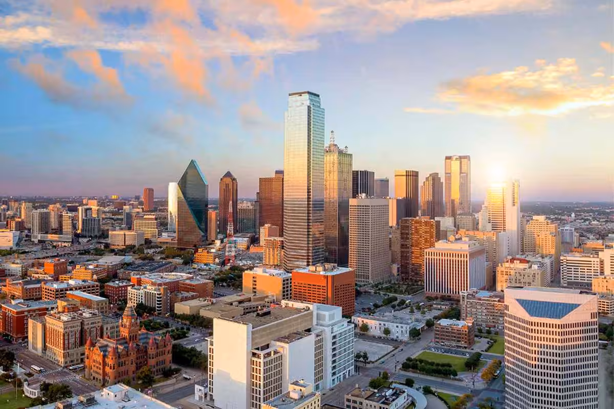 Dallas downtown skyline with modern glass buildings